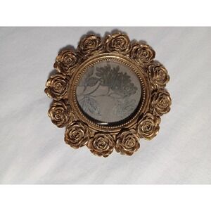 Azzure Home Gold Round Rose Picture Frame Tabletop Easel Back Resin Floral